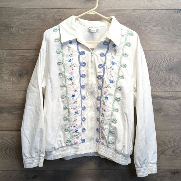 Alfred Dunner Floral Embroidered Cotton Windbreaker Jacket Women's Plus Size 16 - Picture 1 of 15